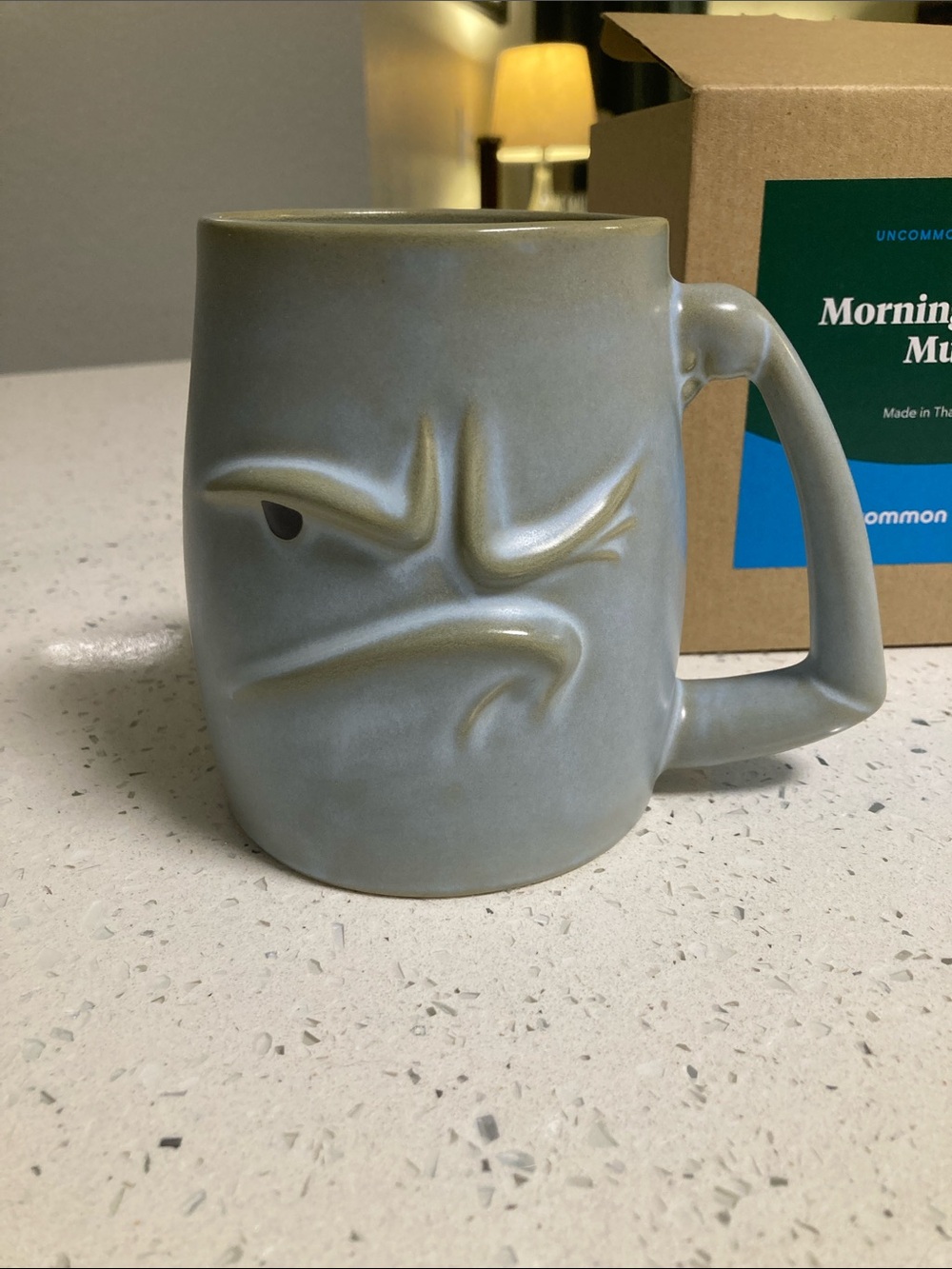 Gray Ceramic Face Expression Mug - Morning Mood - Uncommon Goods